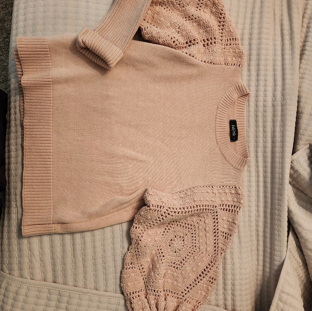 Elegant Pink Sweater with Lace Sleeves